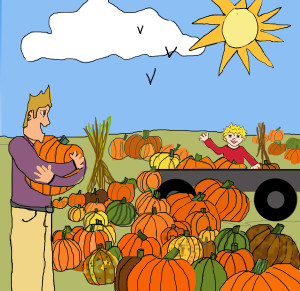 Li'l Al and his father have many pumpkins to choose from. How will they know the right one?